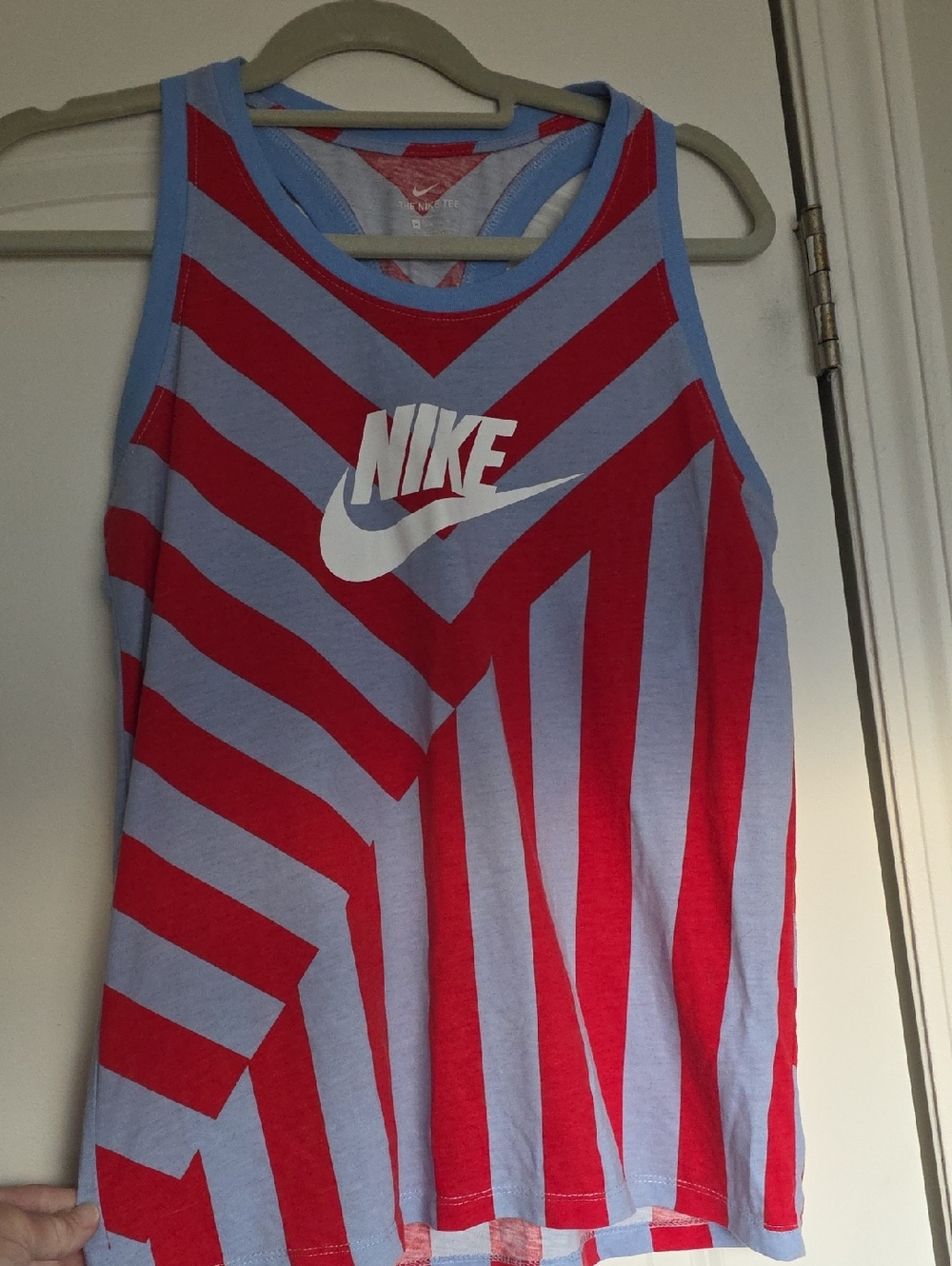 Nike Red and Light Blue Chevron-Striped Tank